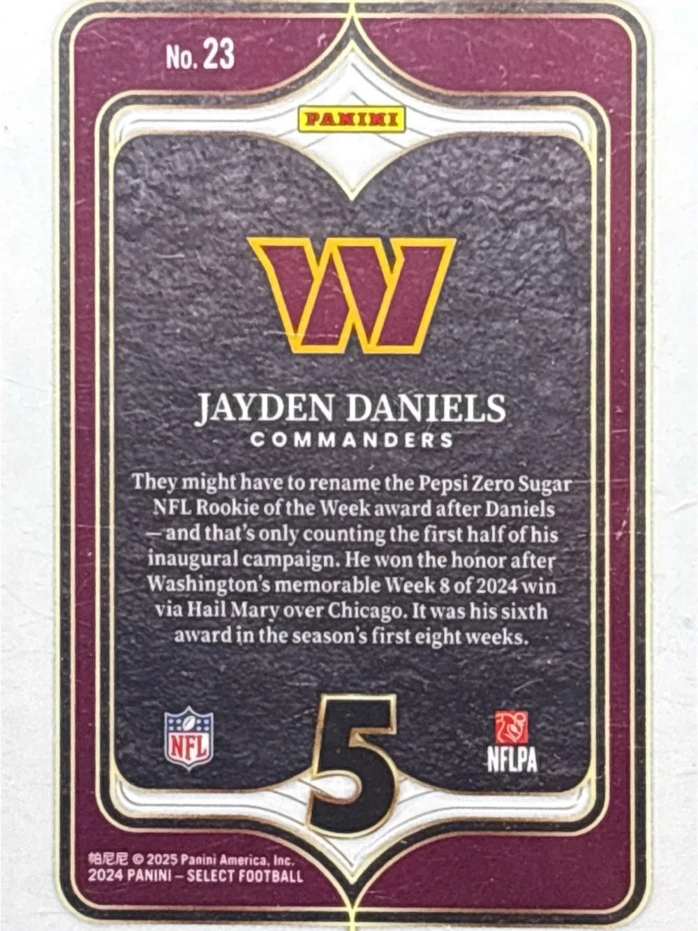 Panini Select Jayden Daniels Rookie Football Card - Numbers